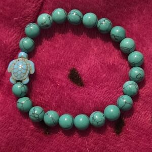 Turquoise Beaded Bracelet with Turtle Charm